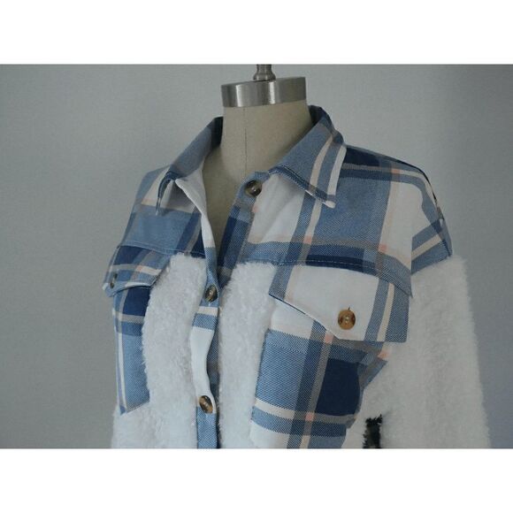 Pantalon | Blue & White Patchwork Fleece Jacket S - Picture 3 of 7
